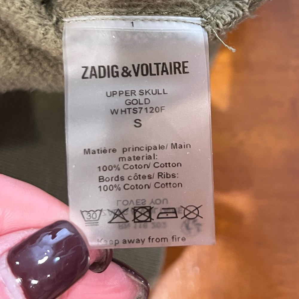 Zadig & Voltaire olive green gold skull crewneck sweat shirt size Small - Picture 6 of 6